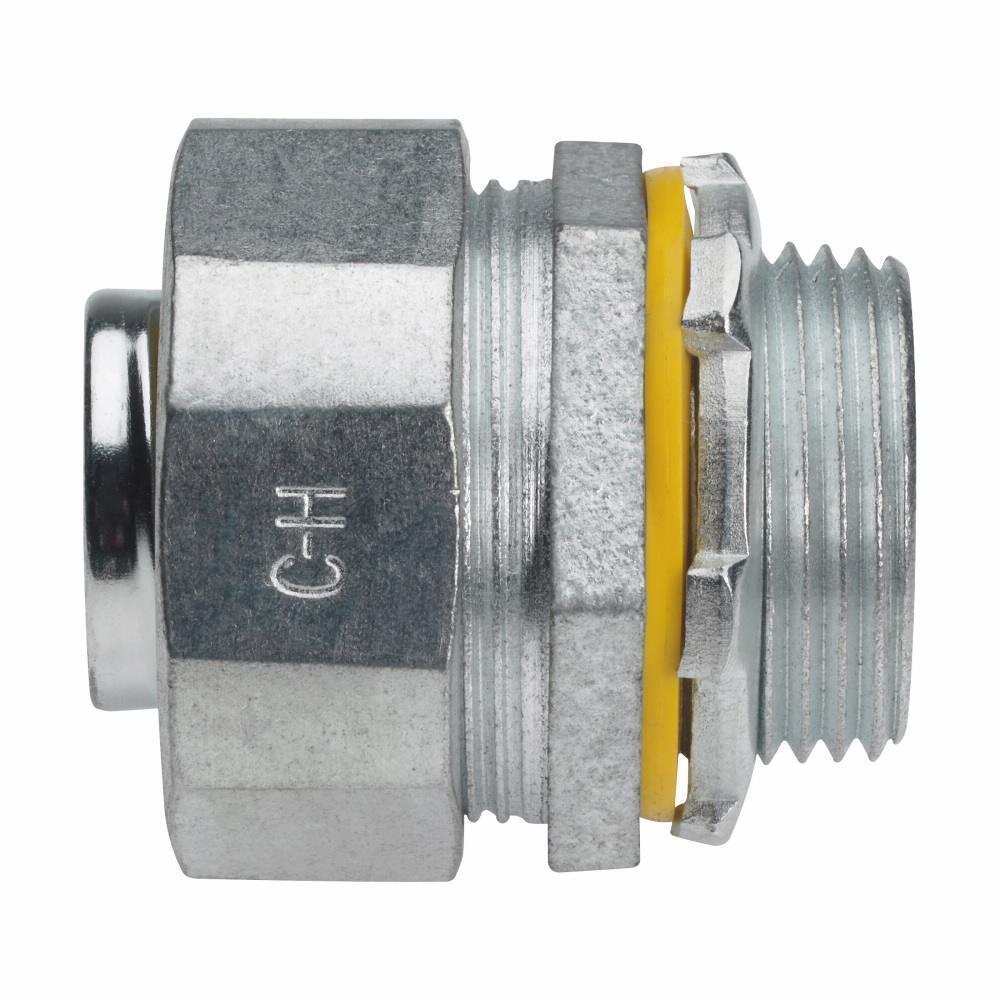 LT150 Liquidator Liquid Tight Non-Insulated Straight Threaded Conduit Connector, 1-1/2 in Trade, Malleable Iron, Electro-Plated Zinc