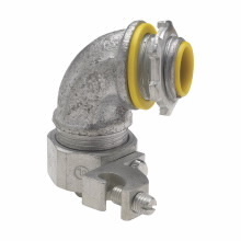 LTB10090GC Liquidator Insulated Liquidtight Conduit Connector With 14 to 4 AWG Copper Grounding Lug, 1 in Trade, 90 deg, Malleable Iron, Electro-Plated Zinc