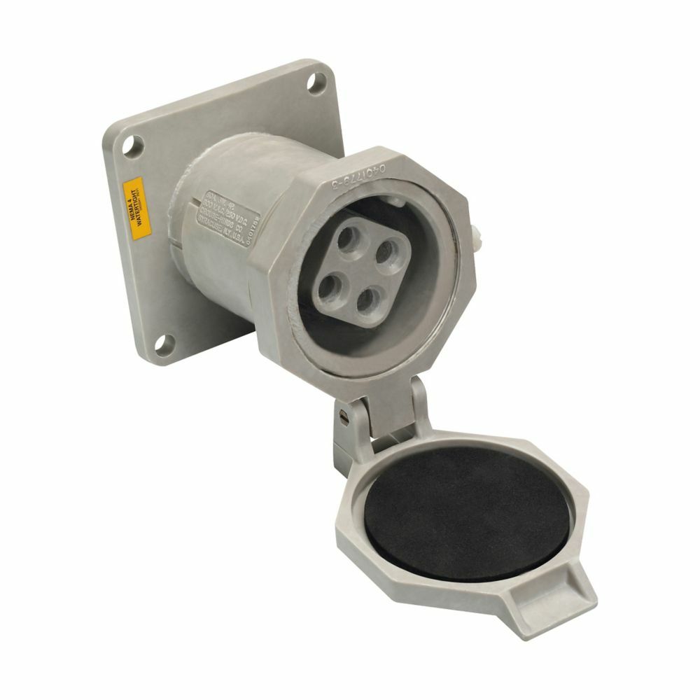 NR342 NR Series Grounding Style 2 Heavy Duty Non-Metallic Watertight Receptacle, 600 VAC/250 VDC, 30 A, 4 Poles, 3 Wires, Gray