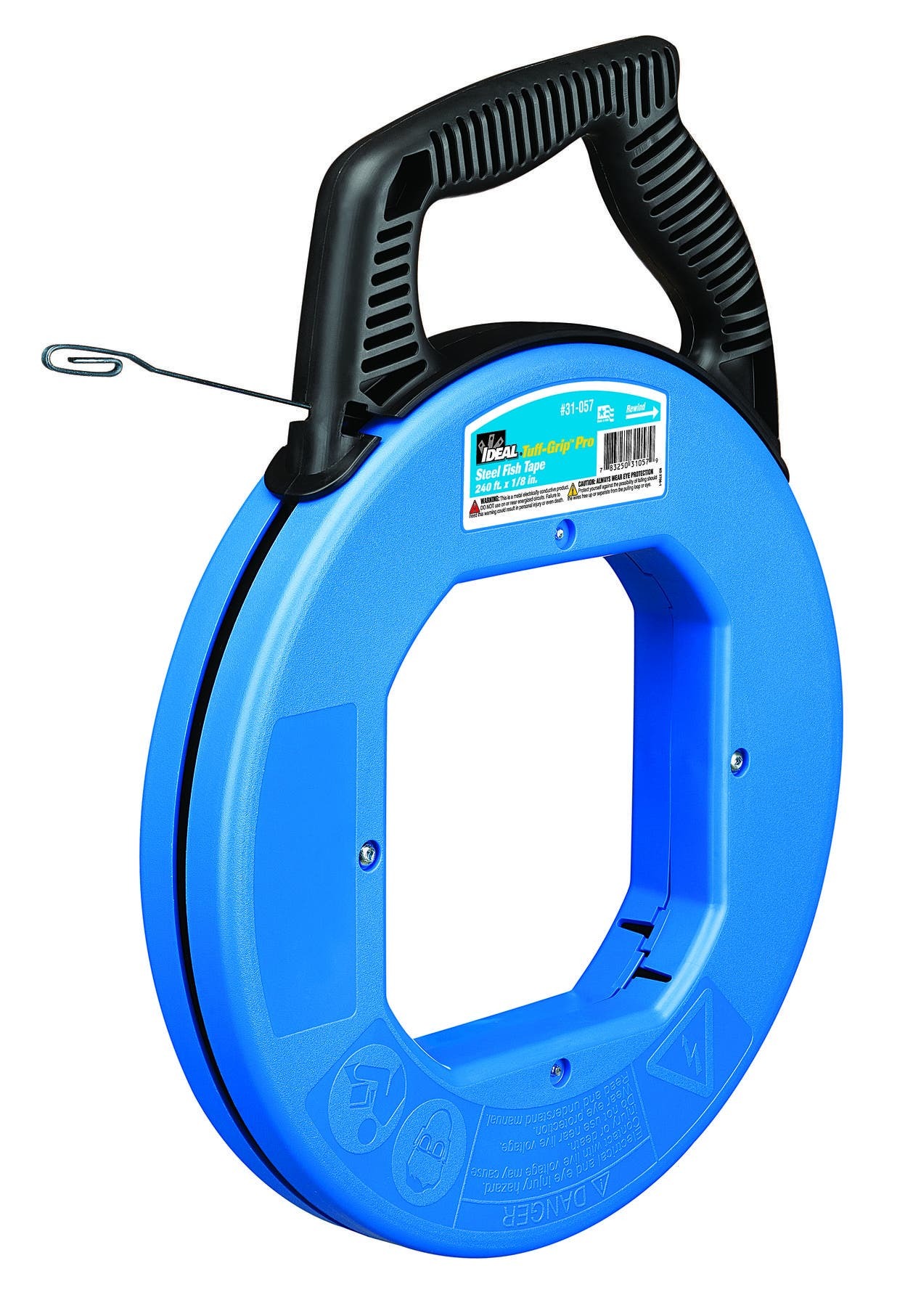 31-057 Blue-Steel Tuff-Grip Pro Fish Tape With Case and Handle, 0.125 in W x 0.06 in THK Tape, 240 ft L Tape, Flat Profile, Carbon Steel Tape, Blue