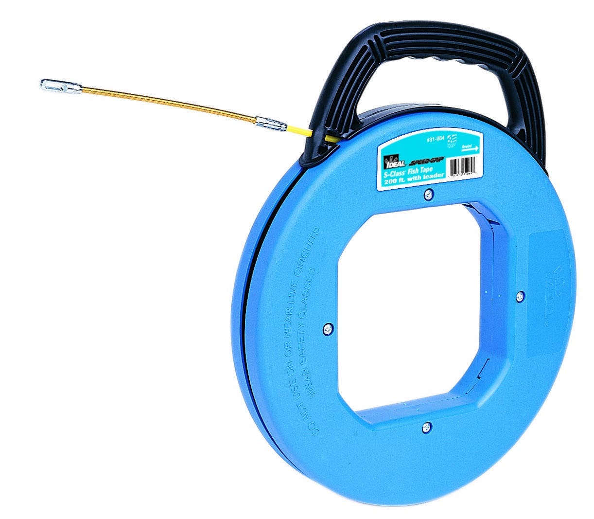 31-064 S-Class Tuff-Grip Pro Fish Tape With Leader, Case and Handle, 3/16 in Dia Tape, 200 ft L Tape, Round Profile, Fiberglass Tape