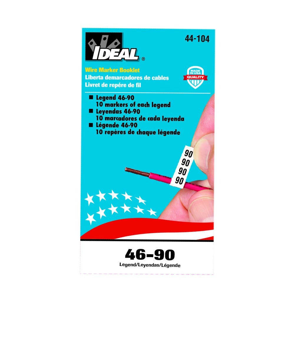 44-104 Pre-Printed Wire Marker Booklet, 1-1/2 in L x 1/4 in W, Black/White, Plastic Impregnated Cloth