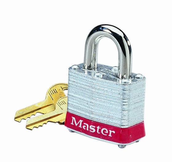 44-906 Lockout Padlock, Alike/Master Key, Red, Steel Body, 9/32 in Dia x 3/4 in H Nickel Plated Shackle
