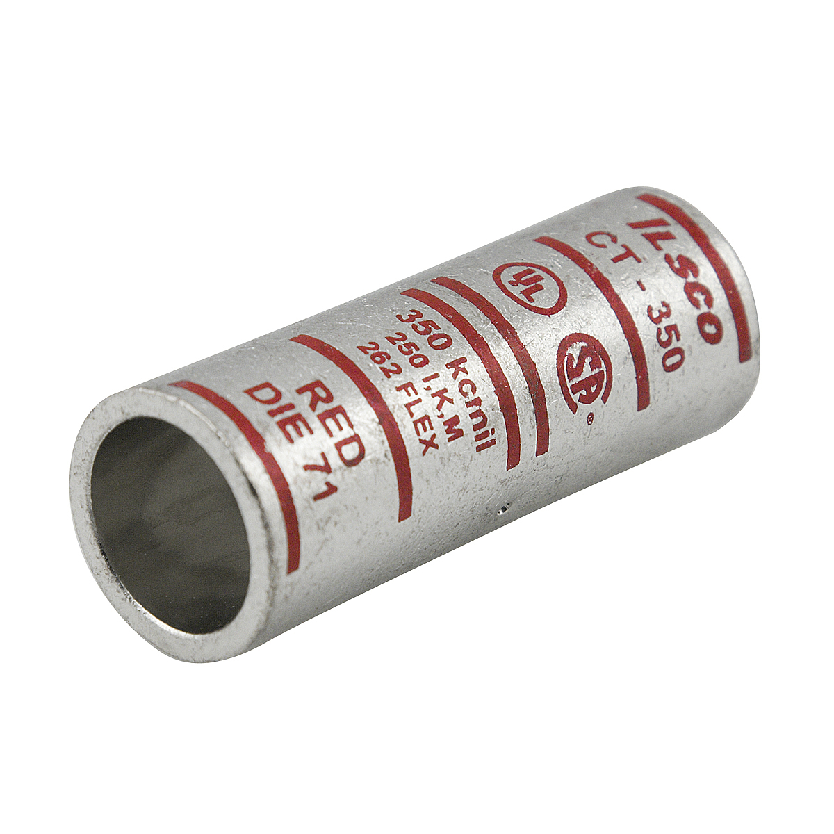 CT-250 SureCrimp CT Series Short Barrel Compression Sleeve, 250 kcmil Copper Conductor, Die Code: I-62, 2-1/4 in L, Copper