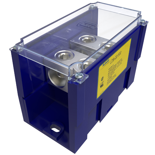 LDB-22-500 Snapbloc Type LDB Dual Rated Mechanical Power Distribution Block With Clear Cover, 600 V AC, 760 A, 1 Pole, 4 AWG to 500 kcmil Wire, Aluminum Alloy