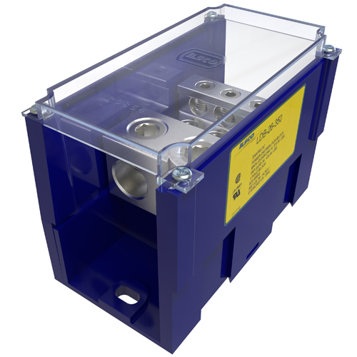 LDB-26-350 Snapbloc Type LDB Dual Rated Mechanical Power Distribution Block With Clear Cover, 600 V AC, 620 A, 1 Pole, 6 AWG to 350 kcmil, 14 to 2/0 AWG Wire, Aluminum Alloy