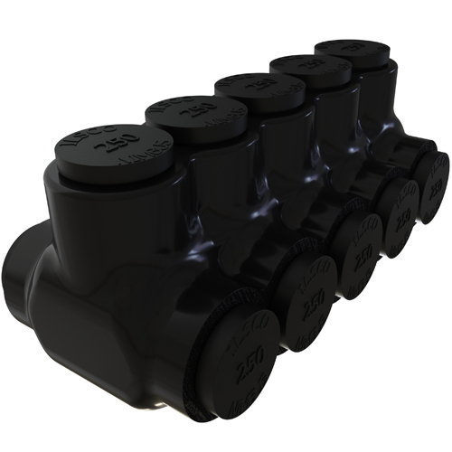PBTD-5-250 NIMBUS Type PBTD 2-Sided Entry 5-Port Dual Rated Insulated Multi-Tap Connector, Aluminum/Copper Conductor, Aluminum