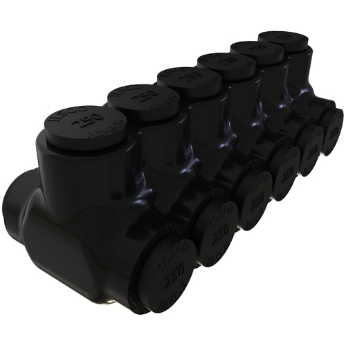 PBTD-6-250 NIMBUS Type PBTD 2-Sided Entry 6-Port Dual Rated Insulated Multi-Tap Connector, Aluminum/Copper Conductor, Aluminum