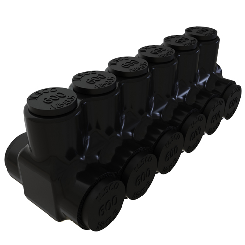 PBTD-6-500 NIMBUS Type PBTD 2-Sided Entry 6-Port Dual Rated Insulated Multi-Tap Connector, Aluminum/Copper Conductor, Aluminum