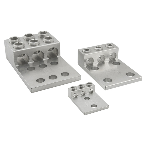 T3A2-0 ClearChoice 3-Conductor Dual Rated Mechanical Terminal Lug, 14 to 1/0 AWG Aluminum/Copper Conductor, 3/8 in Stud, 3 Bolt Holes, 6061-T6 Aluminum Alloy