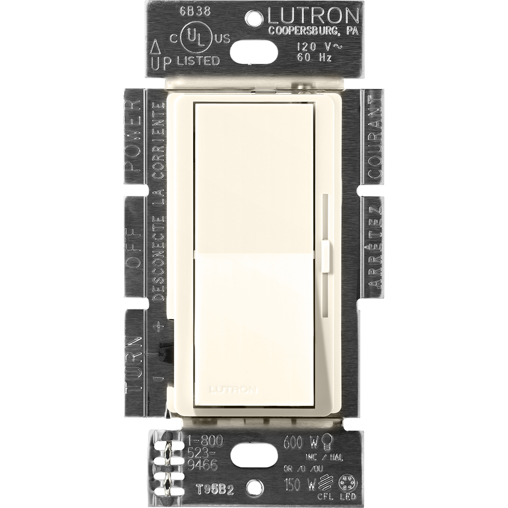 DVSCLV-600P-BI Diva MLV Dimmer Switch with Night Light, 450W, 600VA, 1 Pole, No Neutral Required, 120V, Biscuit