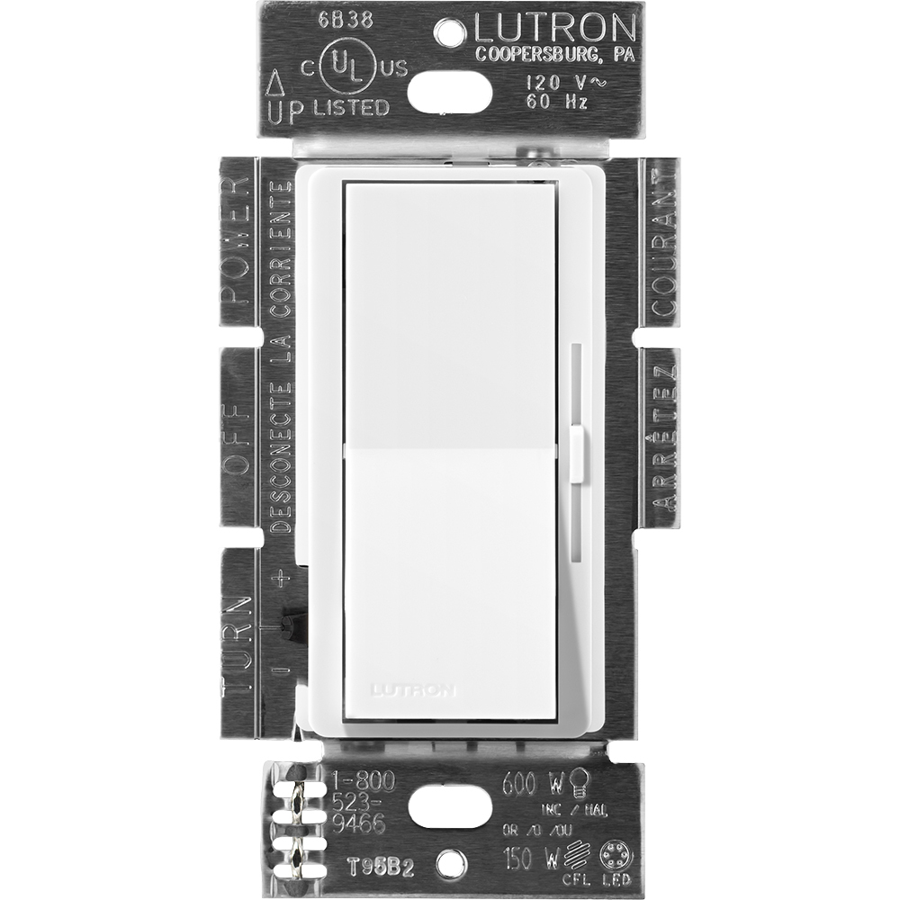 DVSCLV-603P-SW Diva MLV Dimmer Switch with Night Light, 450W, 600VA, 1 Pole/3-Way, No Neutral Required, 120V, Snow