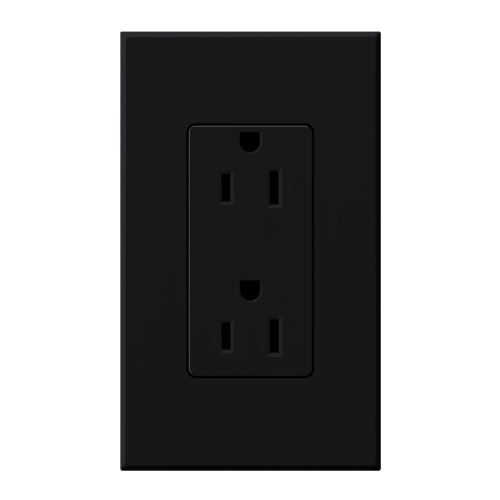 NTR-15-BL Architectural Duplex Receptacle with Wall Plate, 15 Amp, 125V, Matte, Black