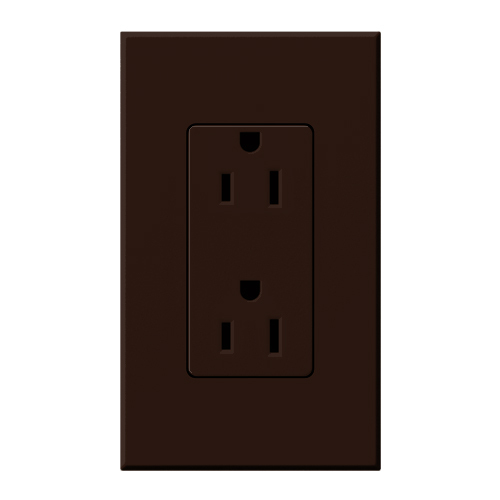 NTR-15-BR Architectural Duplex Receptacle with Wall Plate, 15 Amp, 125V, Matte, Brown