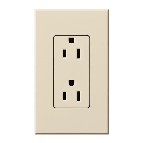 NTR-15-LA Architectural Duplex Receptacle with Wall Plate, 15 Amp, 125V, Matte, Light Almond