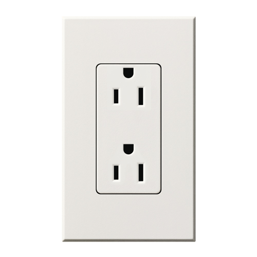 NTR-15-WH Architectural Duplex Receptacle with Wall Plate, 15 Amp, 125V, Matte, White