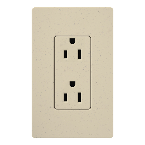 SCR-15-ST Satin Colors Designer Style Grounding Duplex Receptacle, 125 VAC, 15 A, 2 Poles, 3 Wires, Stone