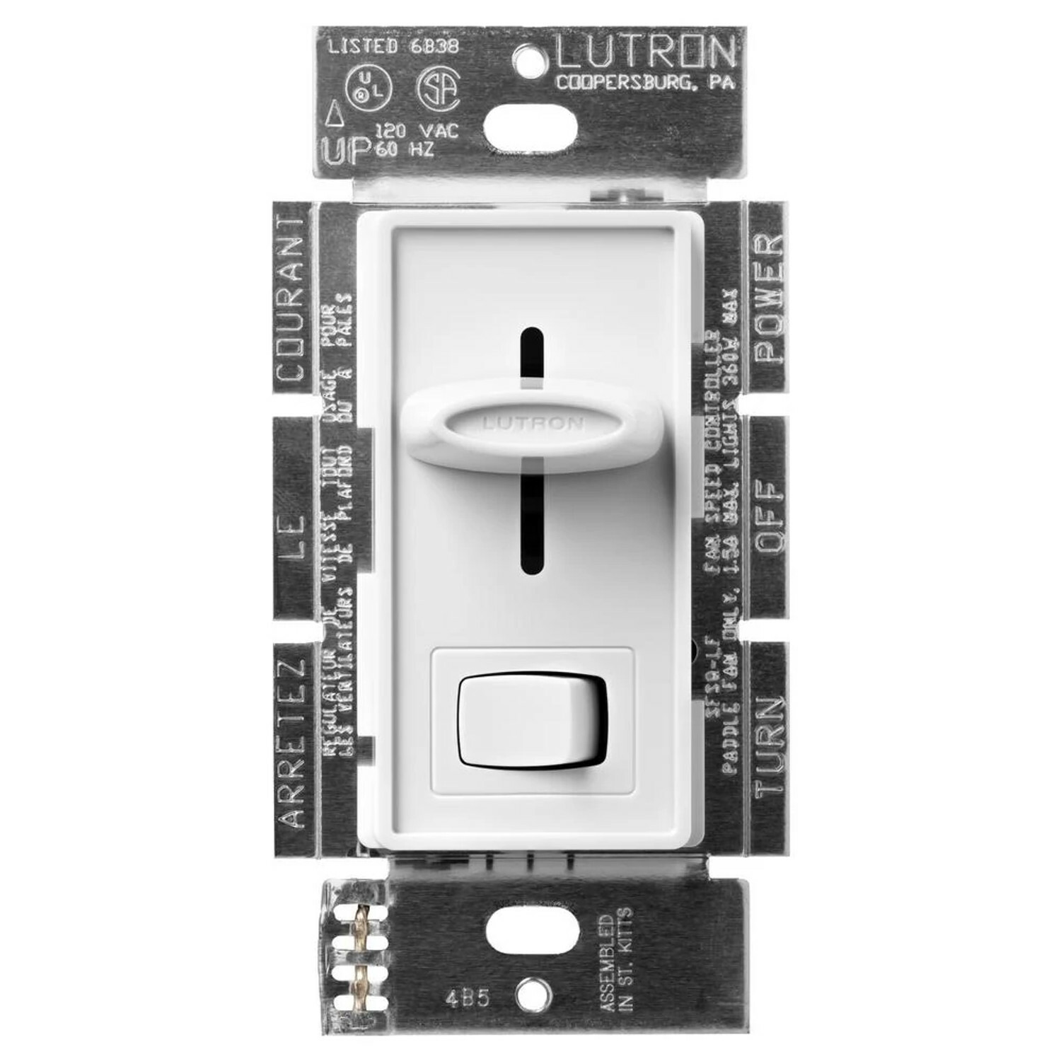 SFSQ-LF-WH Skylark Dual Fan and Light Control, 1.5 Amp Fan and 300W Incandescent/Halogen Light, 120V, 1 Pole, White