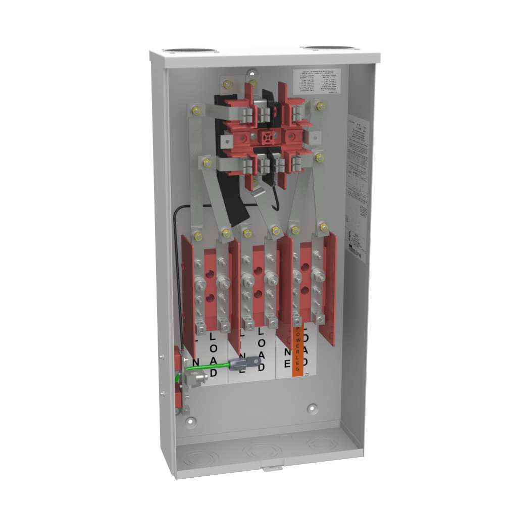 117TB Single Position Meter Socket with Main Breaker, 100 Amp, 3 Phase, Ringed, Link, 7 Term, OH, UG, 600V