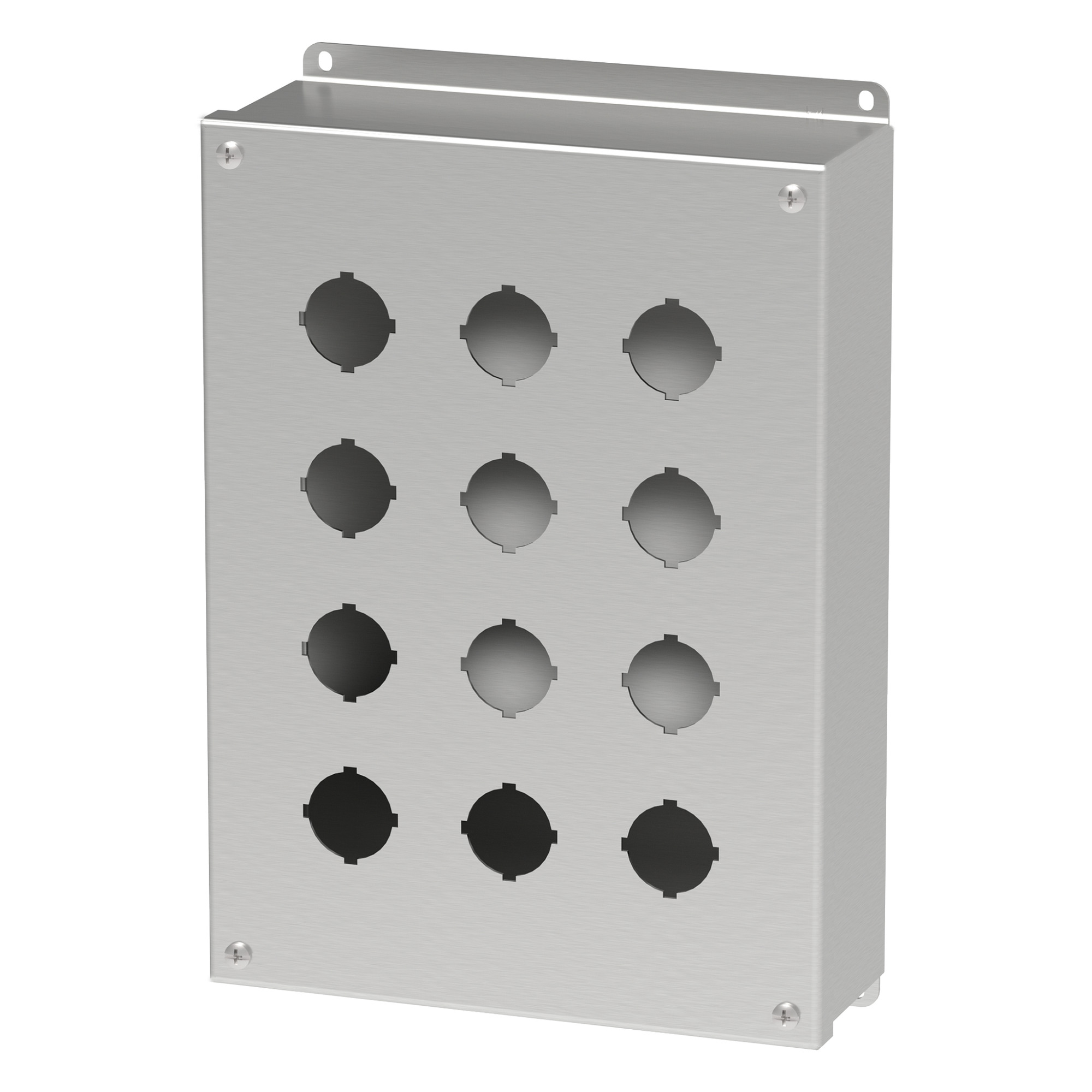 E12PBSS PB1S Pushbutton Enclosure, 11-3/4 in L x 8-1/2 in W x 3 in D, 12 Outlets, NEMA 4X/IP66 NEMA Rating, 304 Stainless Steel