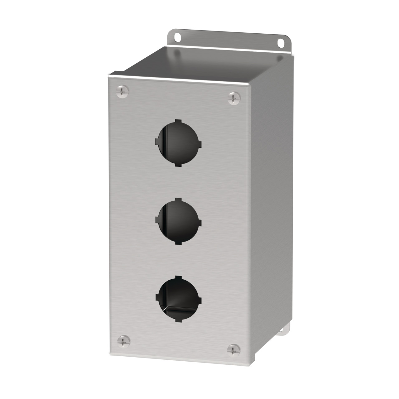E3PBXSS PB1S Extra Deep Pushbutton Enclosure, 8 in L x 4 in W x 4-3/4 in D, 3 Outlets, NEMA 4X/IP66 NEMA Rating, 304 Stainless Steel