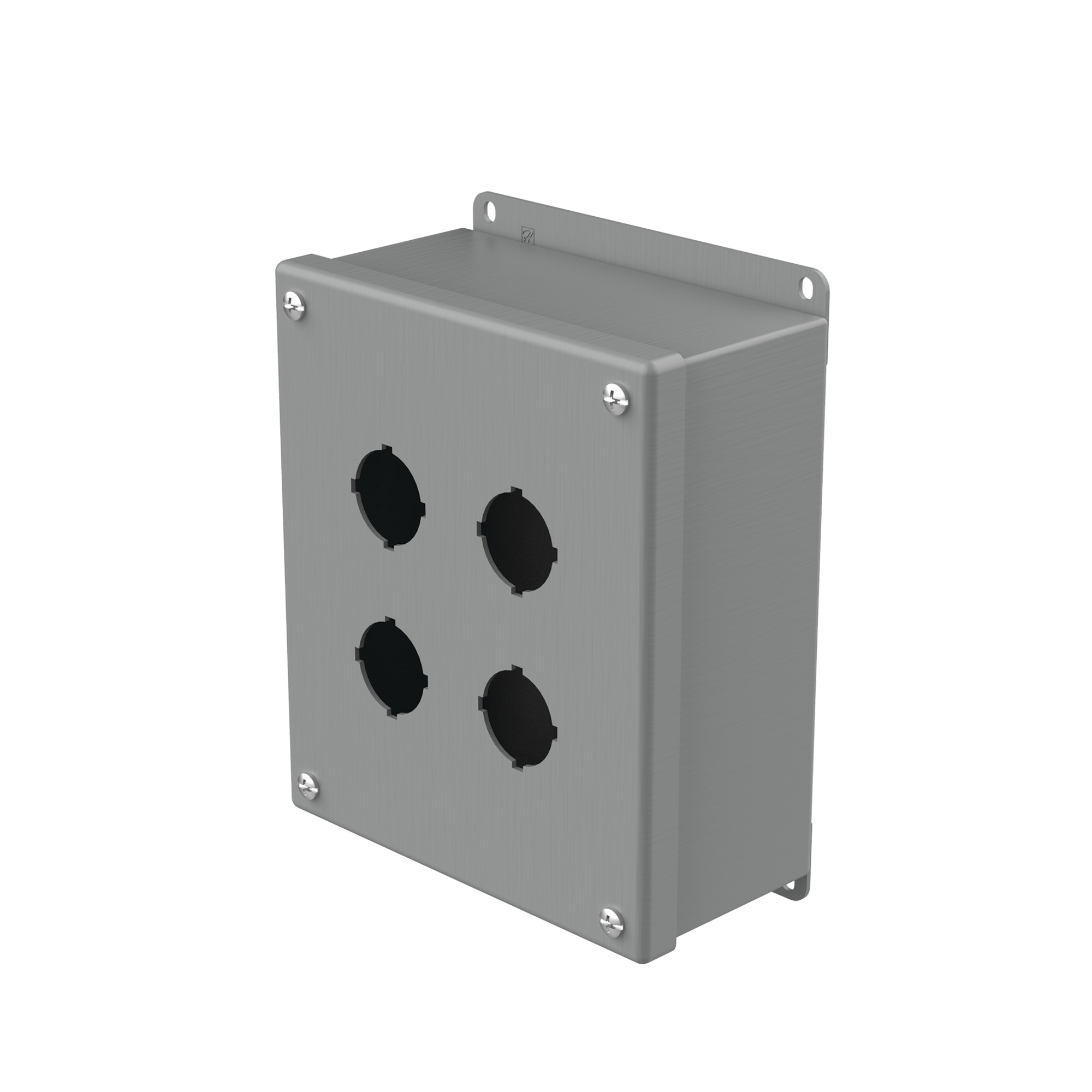 E4SPB PB1 Pushbutton Enclosure, 7-1/4 in L x 6-1/4 in W x 3 in D, 4 Outlets, NEMA 12/IP65 NEMA Rating, Steel