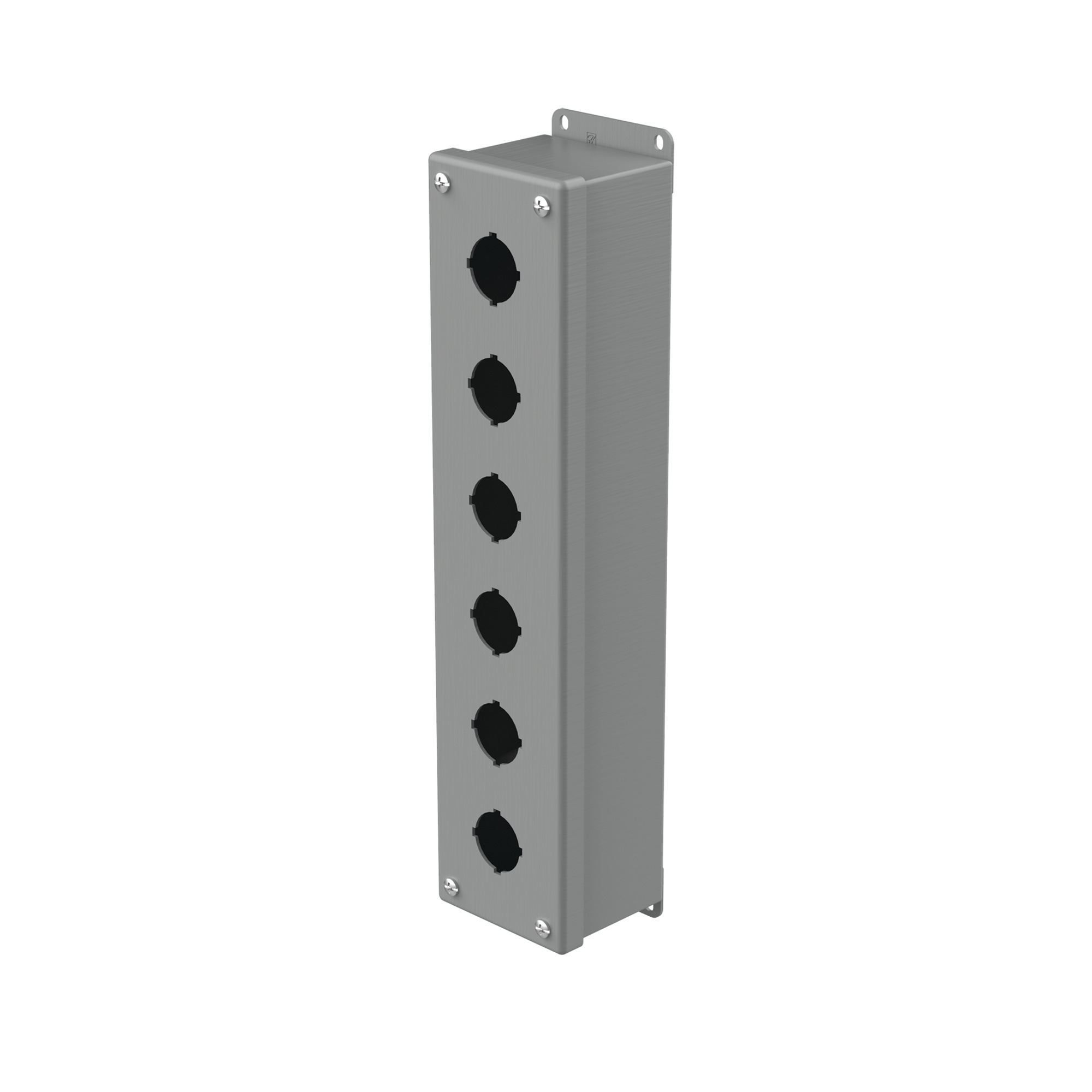 E6PBVL PB1 Pushbutton Enclosure, 14-3/4 in L x 3-1/4 in W x 2-3/4 in D, 6 Outlets, NEMA 12/IP65 NEMA Rating, Steel