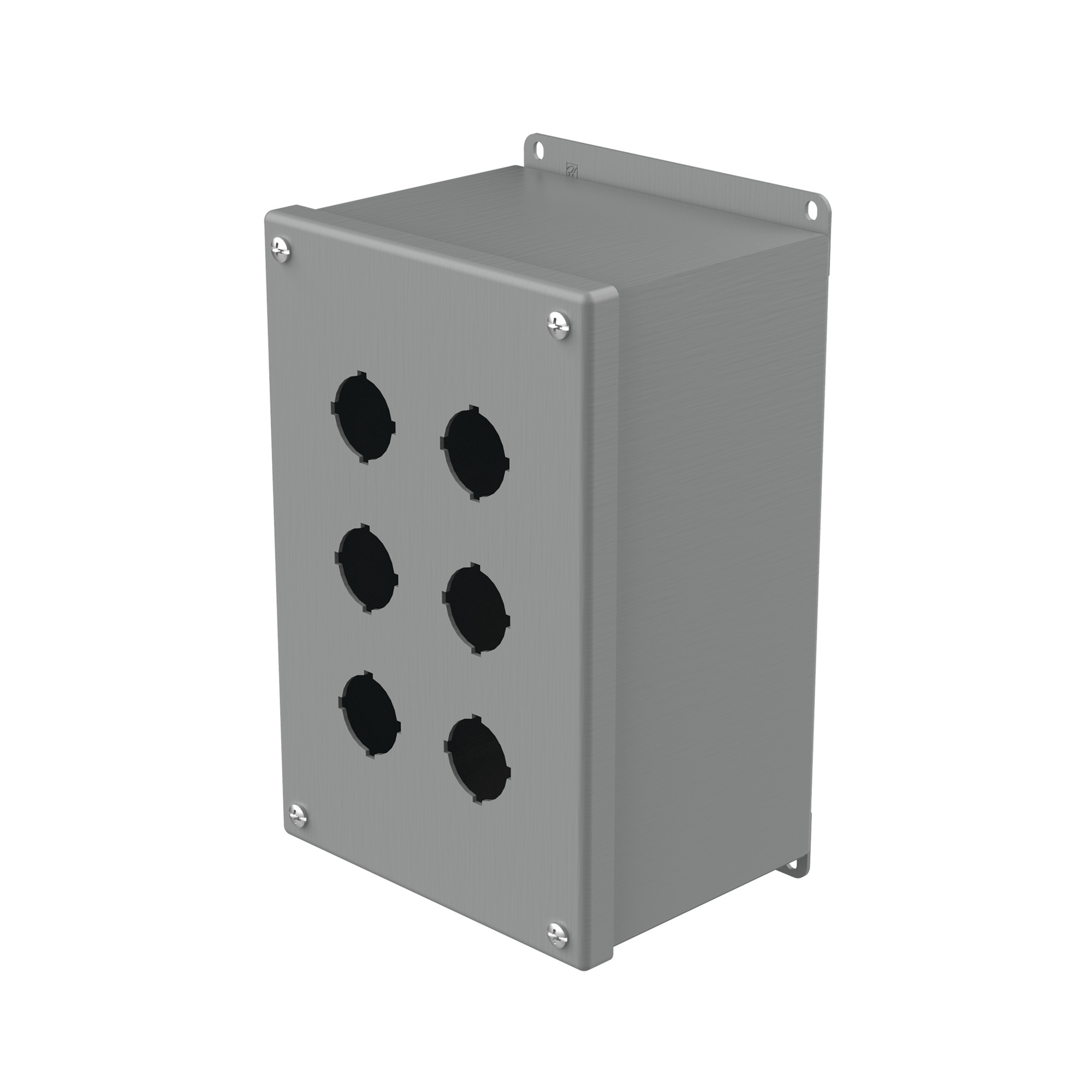 E6PBX PB1 Extra Deep Pushbutton Enclosure, 9-1/2 in L x 6-1/4 in W x 4-3/4 in D, 6 Outlets, NEMA 12/IP65 NEMA Rating, Steel