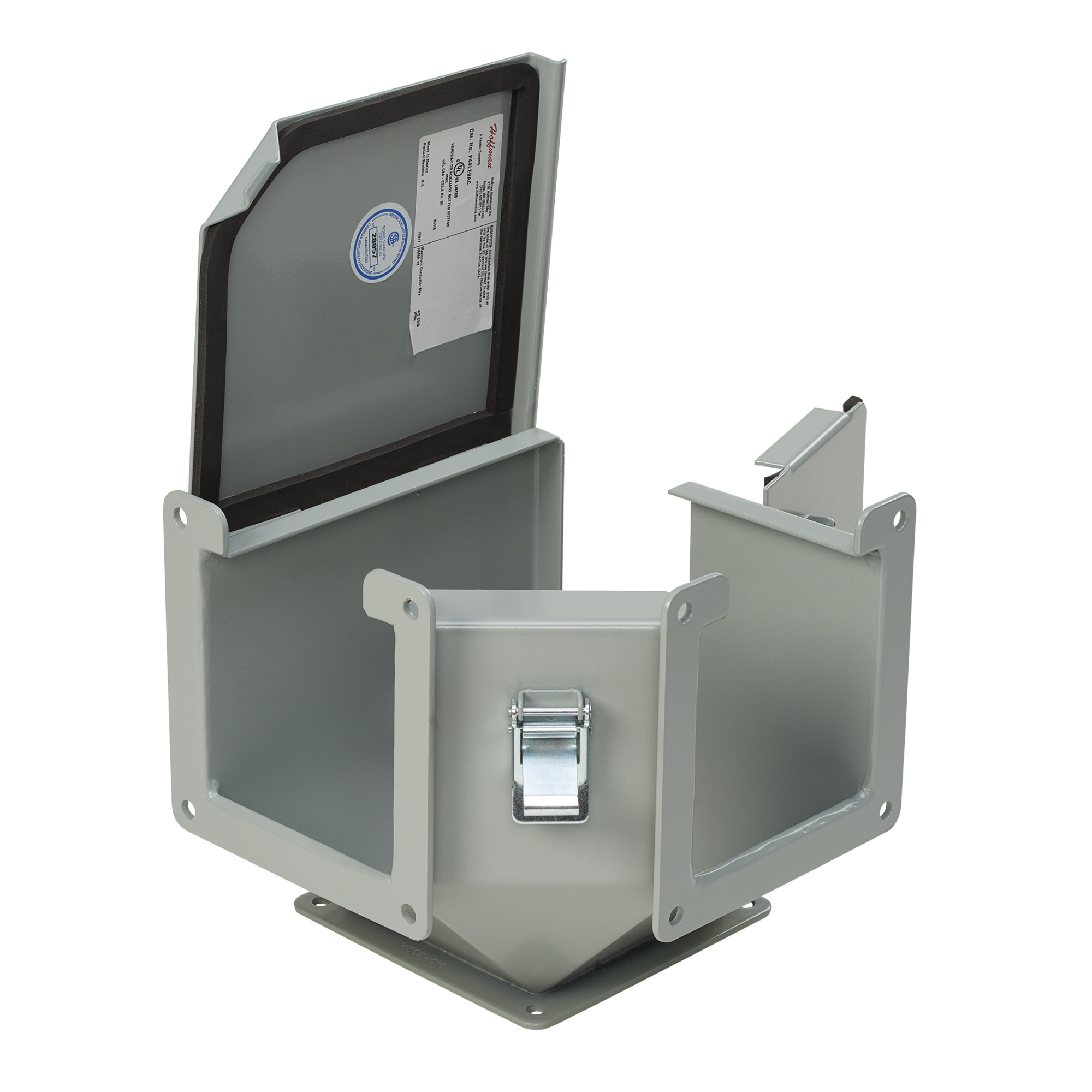 F88LE9AC Type 12 Outside Top Opening Hinged Cover Wireway Elbow, 90 deg Bend, Steel