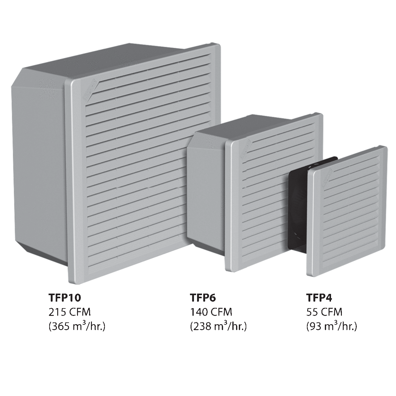 TFP41 D85 TFP Filter Fan, 115 V AC, 0.21/0.26 A, 17/15 W Power Rating, 45/55 cfm Air Flow, NEMA 1 Enclosure