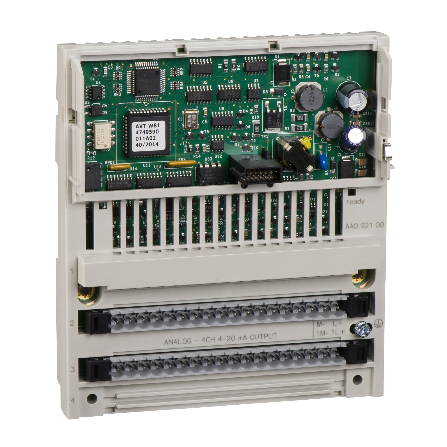 170AAO92100 Modicon Momentum Distributed Analog Output Base Module, 4 Outputs, +/- 10 V DC, 4 to 20 mA Signal Range, +/-0.2 % Accuracy