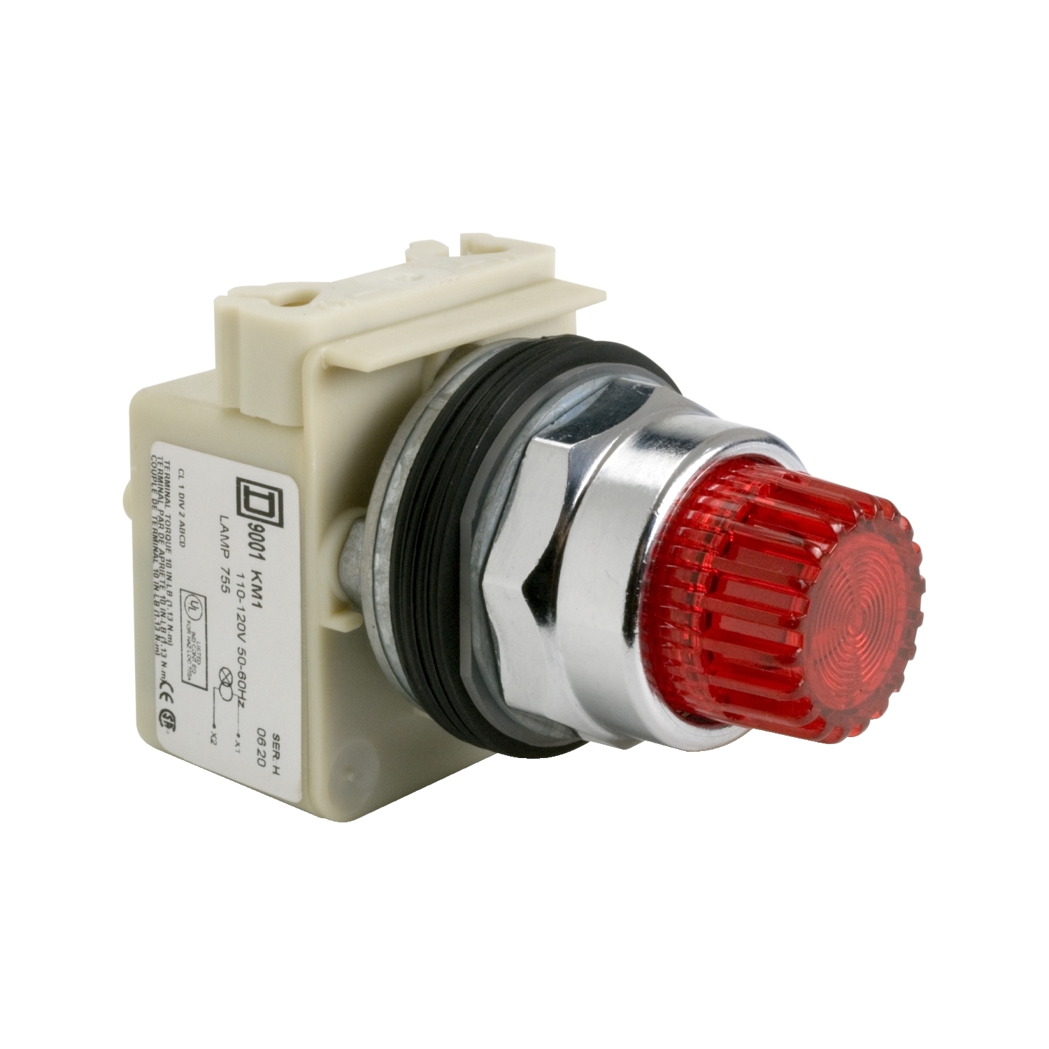 9001K2L1R Harmony Type K Dusttight/Oiltight/Watertight Heavy Duty Round Transformer Illuminated Pushbutton Operator, 30 mm, SPDT Contact, Momentary Contact, Red