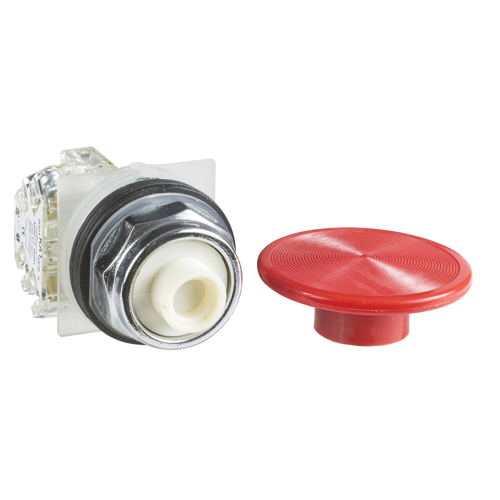 9001KR25RH13 Harmony Type K Heavy Duty Dusttight/Oiltight/Watertight Mechanically Interlocked Unmarked Non-Illuminated Pushbutton With Setscrew Security, 30 mm, 57 mm, 70 mm, 1CO Contact, Slow Break Contact, Red