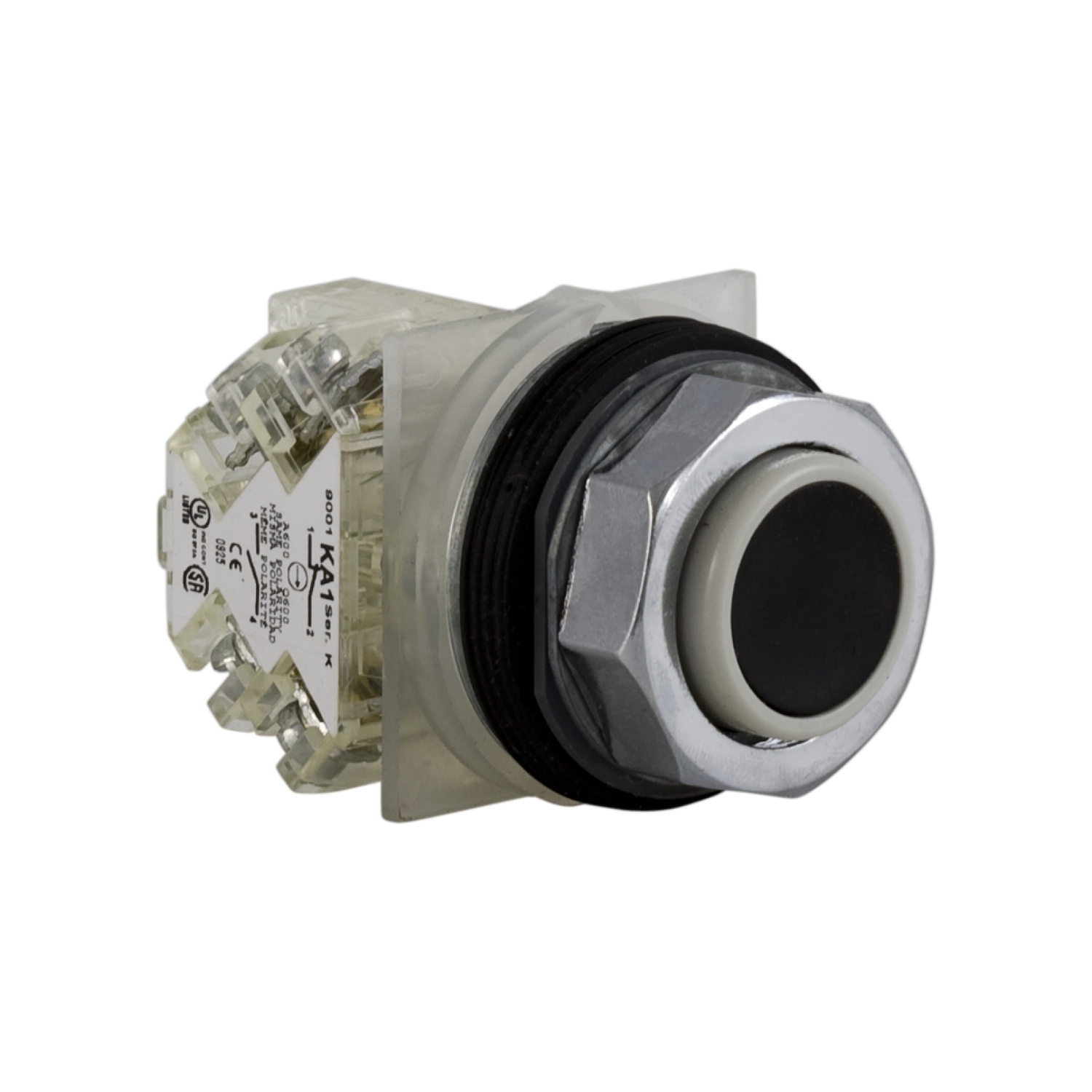 9001KR2BH13 Harmony Type K Heavy Duty Dusttight/Oiltight/Watertight Mechanically Interlocked Non-Illuminated Pushbutton, 30 mm, 1NO-1NC Contact, Slow Break Contact, Black