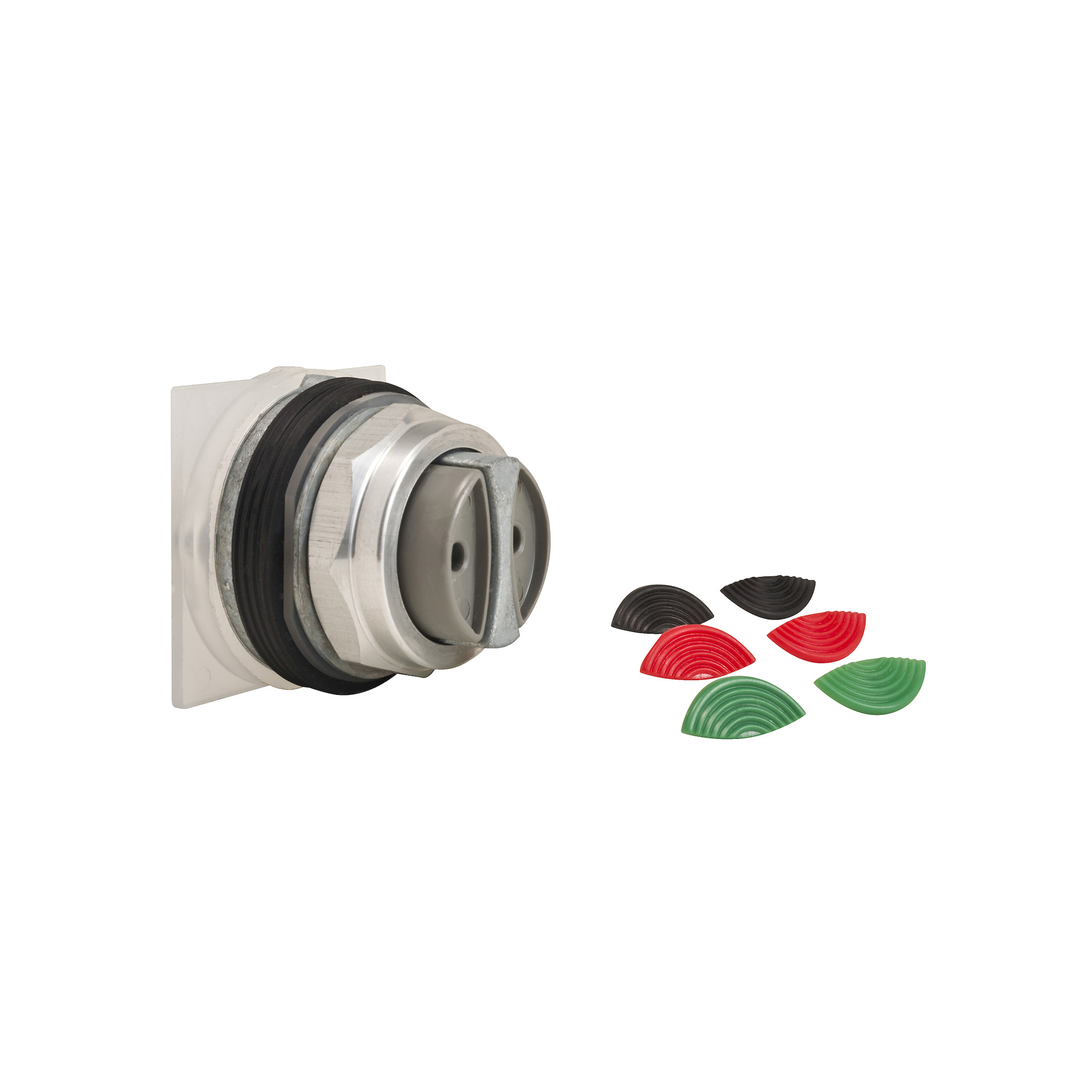 9001KR6U Harmony Type K Dust/Oil/Watertight Heavy Duty Round Unmarked Non-Illuminated Pushbutton Operator With Metal Full Guard, 30 mm, 2 Positions, Black/Green/Red