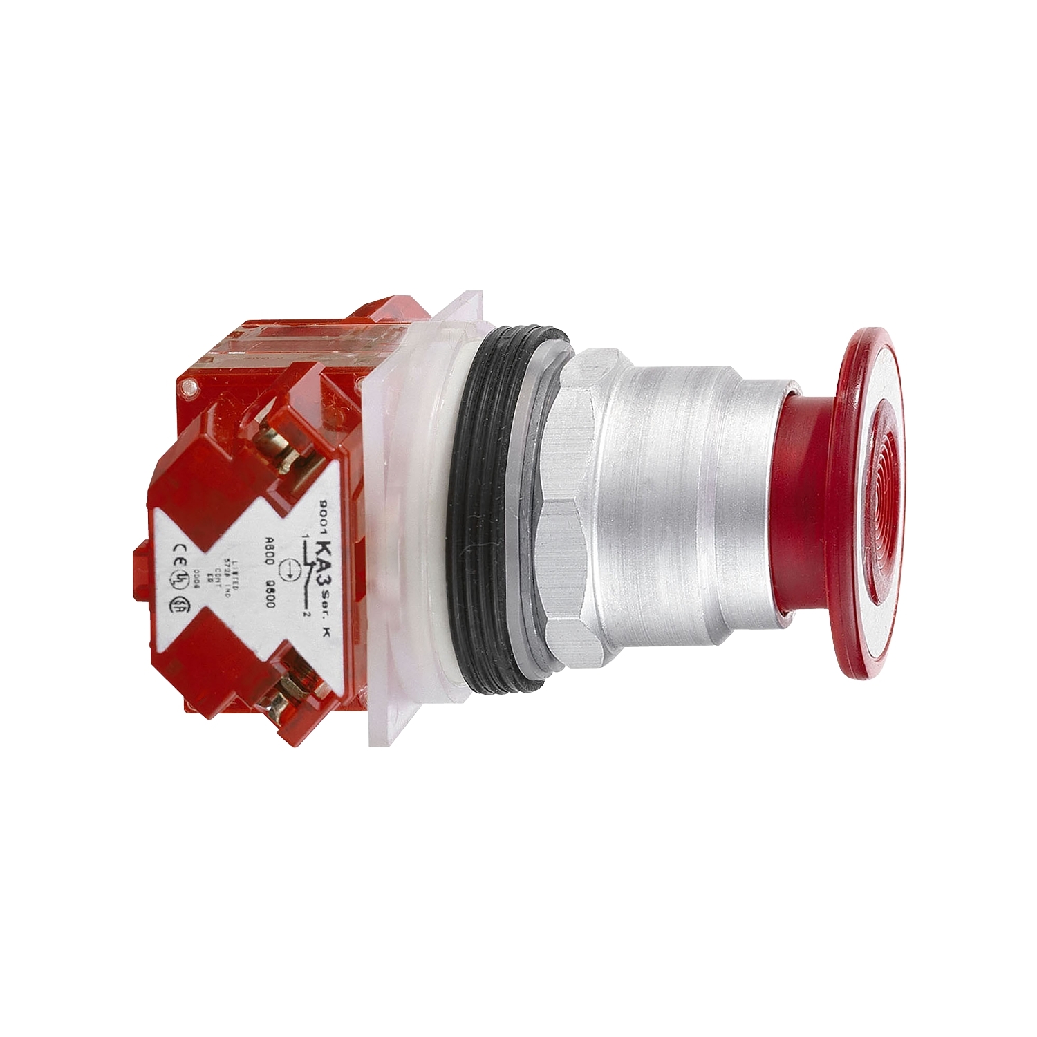 9001KR8RH25 Harmony Type K Heavy Duty Dusttight/Oiltight/Watertight Mechanically Interlocked Unmarked Non-Illuminated Pushbutton, 30 mm, 41 mm, 2NC Contact, Slow Break Contact, Red
