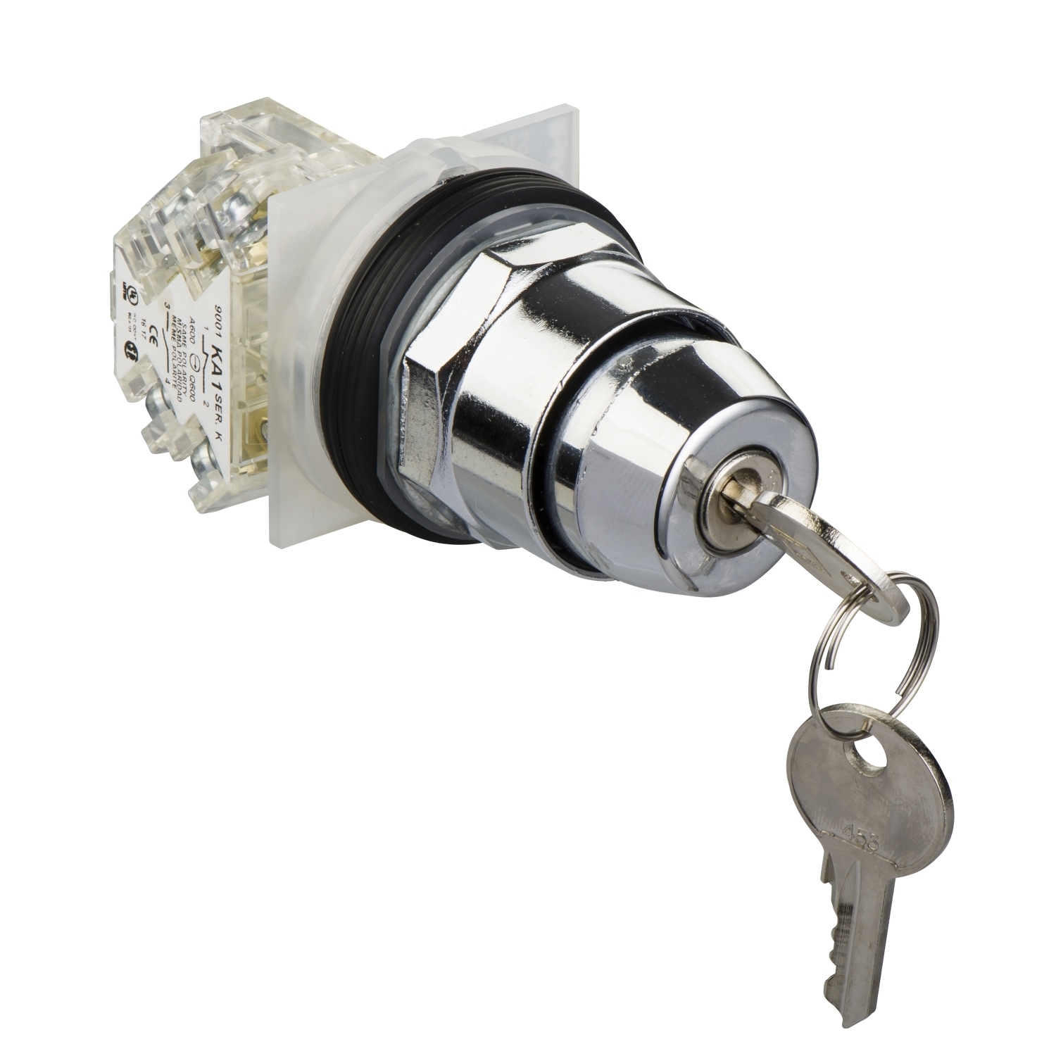 9001KS11K1H13 Harmony Heavy Duty Non-Illuminated Round Type K Selector Switch, 1.18 in, 1NO-1NC Contact, Slow Break Contact, Keyed Operator, Black