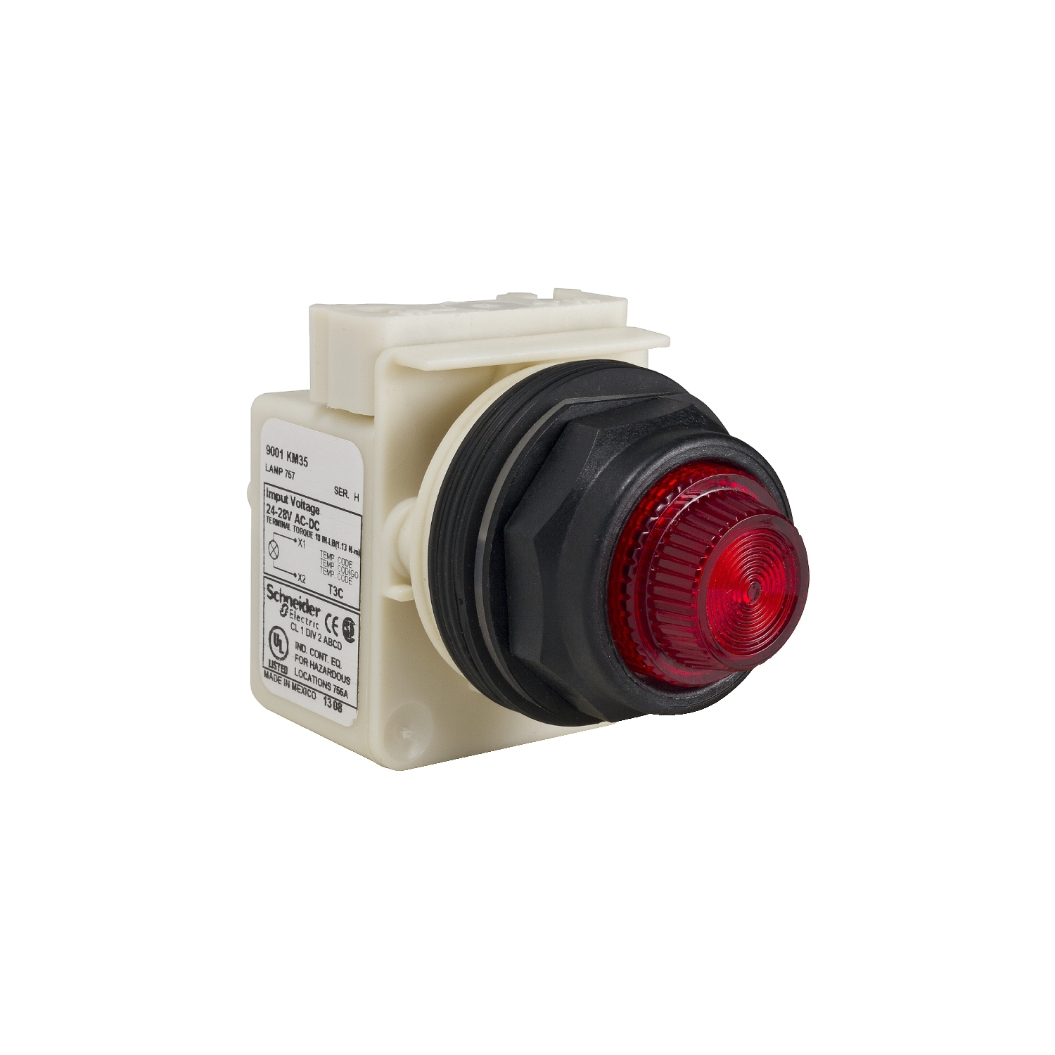9001SKT35LRR31 Harmony Type SK Illuminated Pilot Light, 24 to 28 V AC/DC, 0.28 VA, Fresnel Lens, Panel Mount