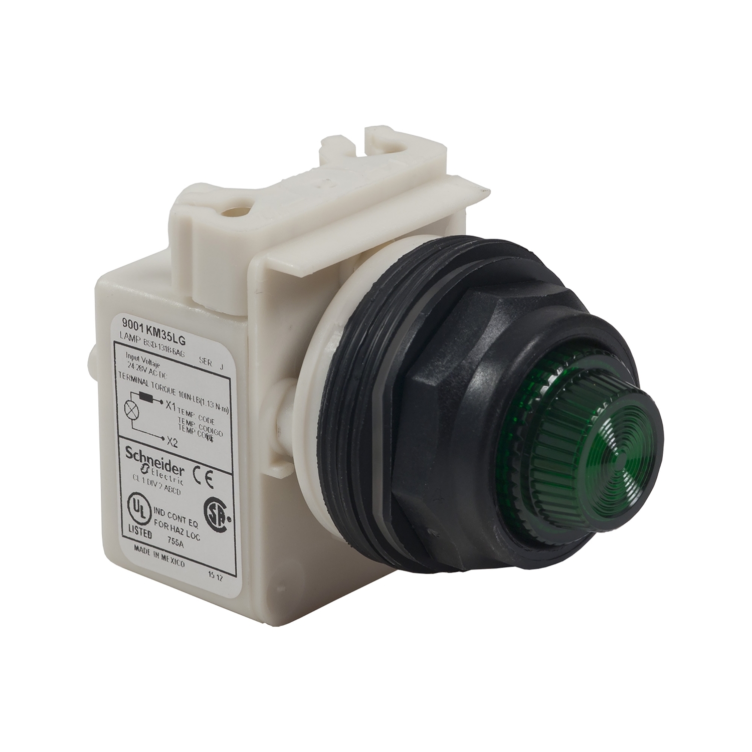 9001SKT38LGG31 Harmony Illuminated Type SK Pilot Light, 120 V AC/DC, 0.55 A, 1.4 VA, Fresnel Lens, Panel Mount