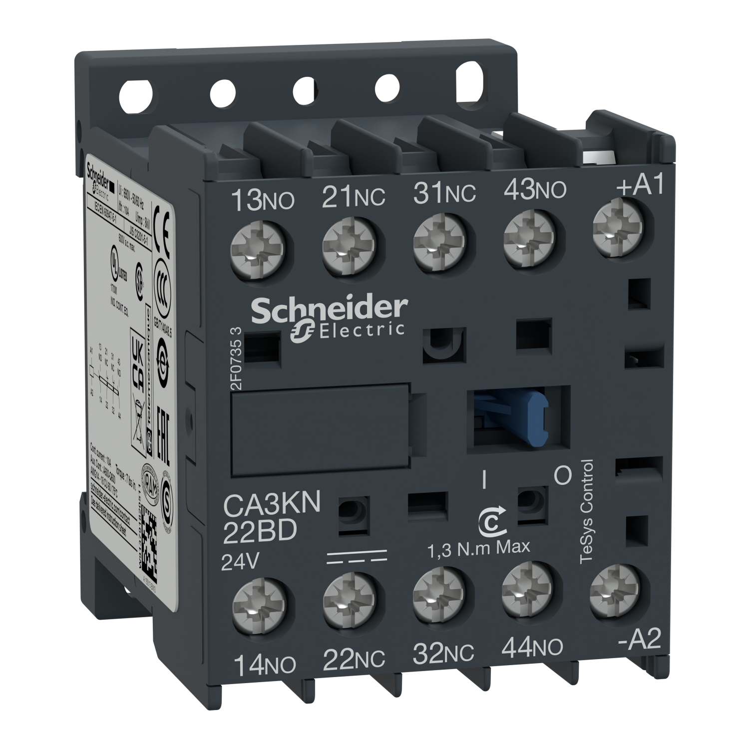 CA3KN22BD TeSys K Series Control Relay, 10 A, 2NO-2NC 2 Form A/2 Form B Contact, 24 V DC V Coil