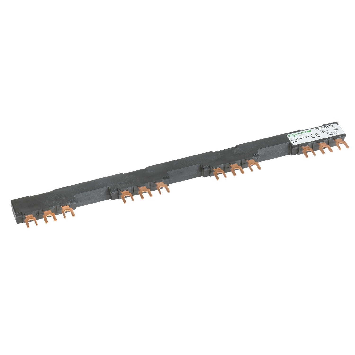 GV2G472 TeSys Combination Busbar, For Use With TeSys GV2L/GV2P Manual Starters and Protectors, 3-Pole 63 A 4 Tap Offs 72 mm Pitch, On Terminal Mount