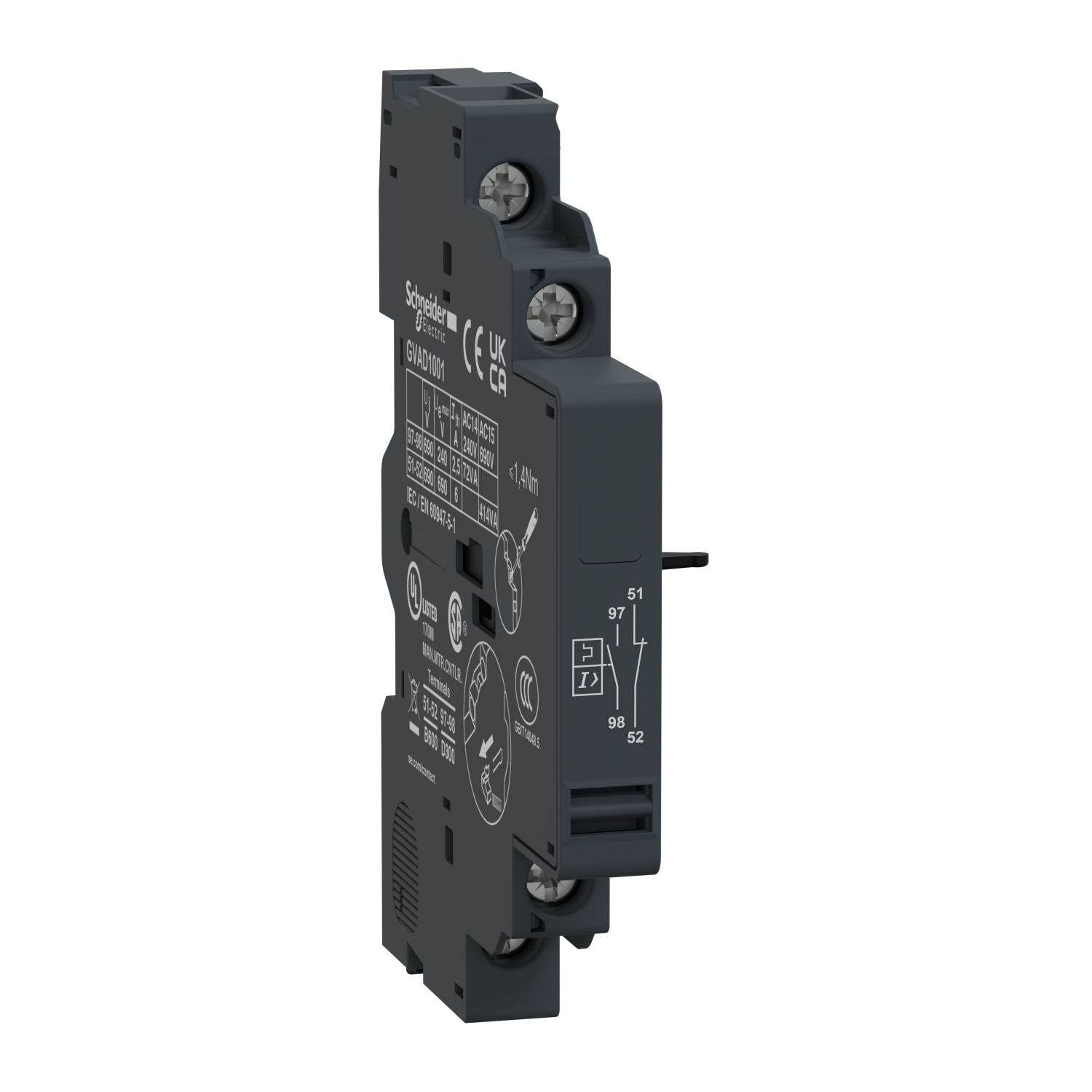 GVAD1001 TeSys Auxiliary Contact Block, For Use With TeSys GV2L, GV2LE, GV2ME, GV2P, GV2RT, GV3L and GV3P Manual Starter