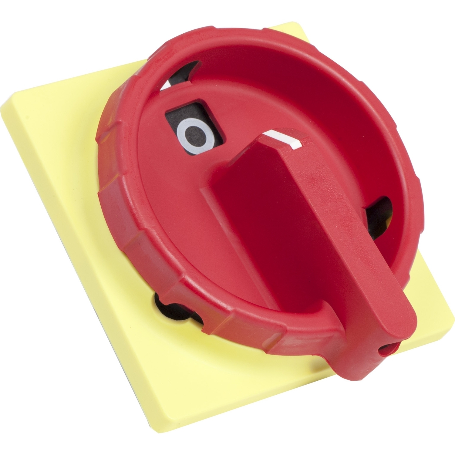 KCG2YZ TeSys Low Profile Long Pad lockable Rotary Disconnect Switch Operating Handle With (3) Padlock, Front Plate, 90 mm W x 90 mm H, Red/Yellow