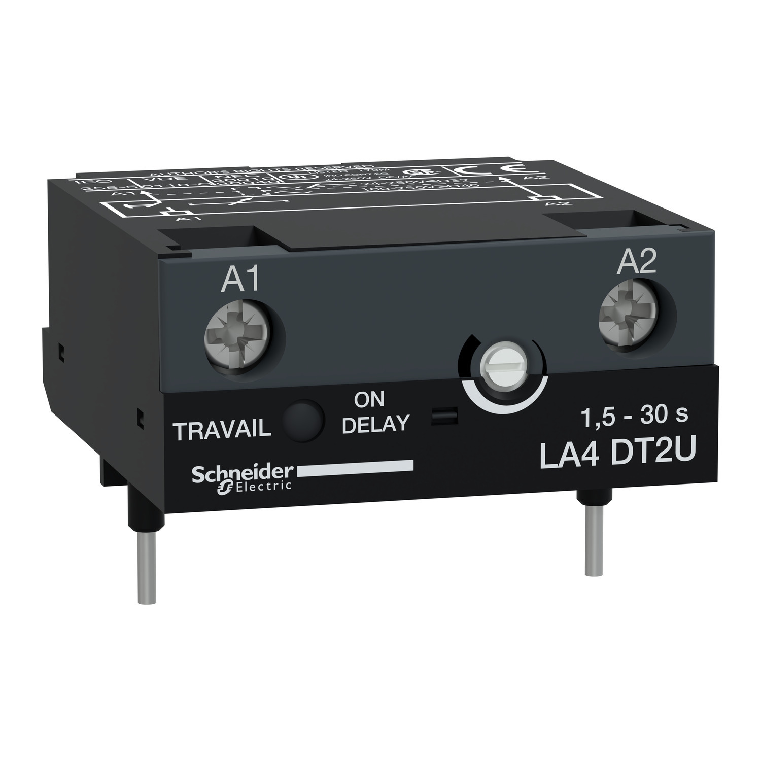 LA4DT2U TeSys On-Delay Screw-In Electronic Timer Module, 3 Poles
