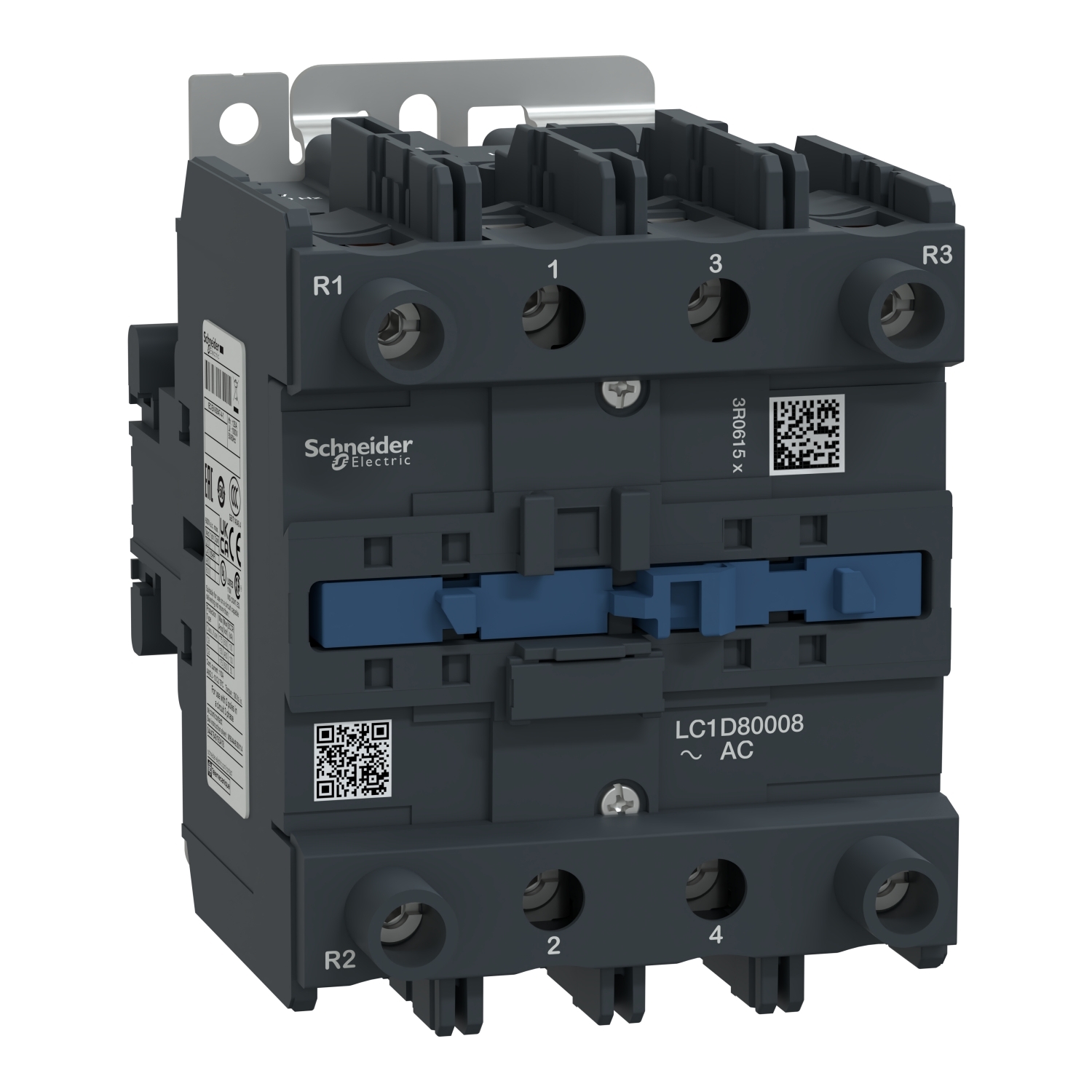 LC1D80008G6 TeSys D Non-Reversing IEC Contactor, 120/690 V AC, 300 V DC V Coil, 125 A, 2NO-2NC Contact, 4 Poles