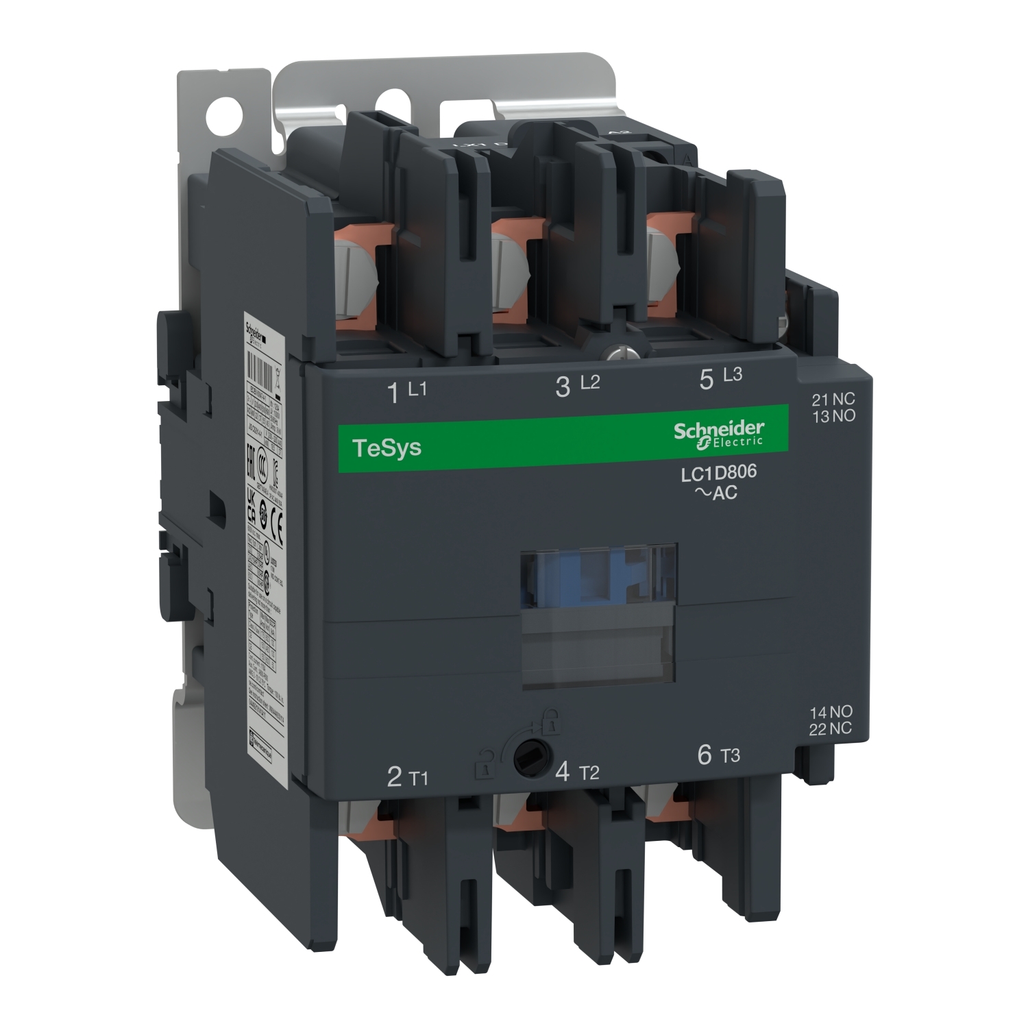 LC1D806G7 TeSys D Non-Reversing IEC Contactor With Safety Cover, 120/690 V AC, 300 V DC V Coil, 80/125 A, 3NO Contact, 3 Poles
