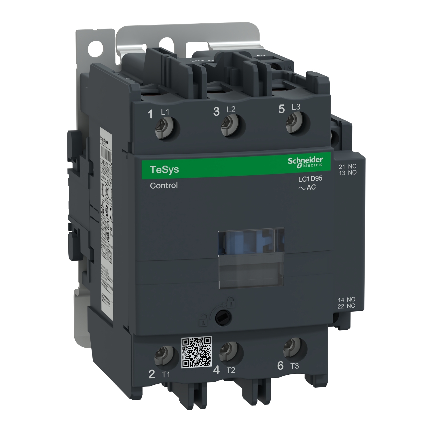 LC1D95G7 TeSys D 3-Phase IEC Contactor With Safety Cover, 120 VAC V Coil, 80/125 A, 3NO Contact, 3 Poles