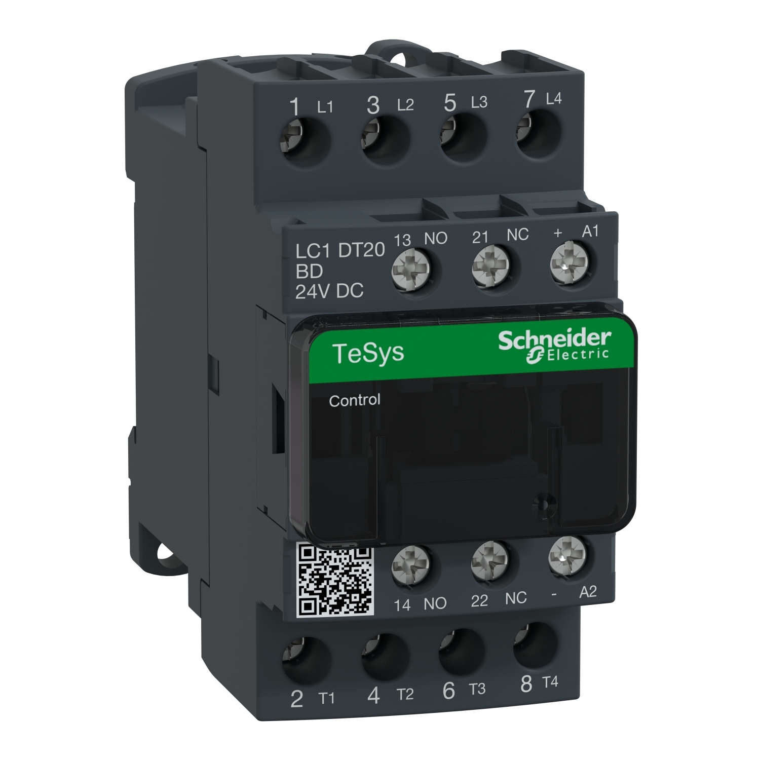 LC1DT20BD TeSys D D-Line IEC Contactor With Protective Cover, 690 V AC, 24/300 V DC V Coil, 20/60 A, 4NO Contact, 4 Poles