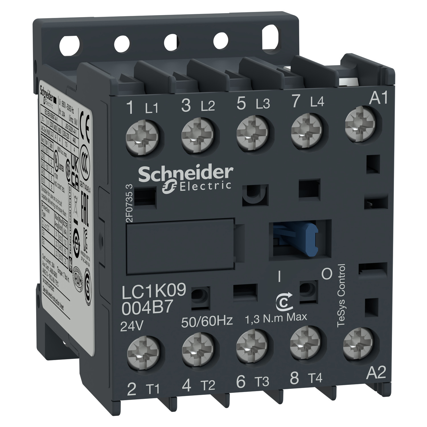 LC1K09004B7 TeSys K LC1K Non-Reversing IEC Contactor, 24 V AC V Coil, 16/20 A, 4NO Contact, 4 Poles