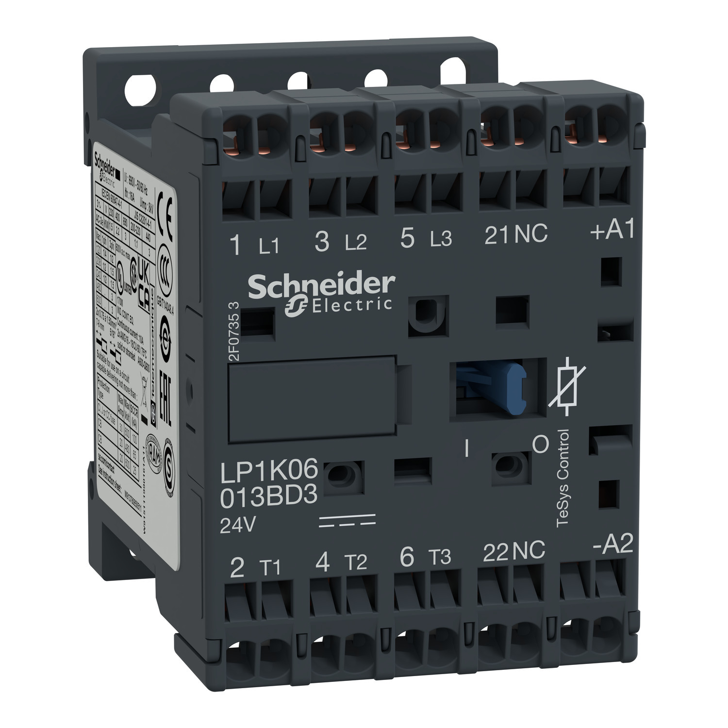 LP1K0601BD3 TeSys K LP1K Non-Reversing IEC Contactor, 24 V DC V Coil, 6 A, 3NO Contact, 3 Poles